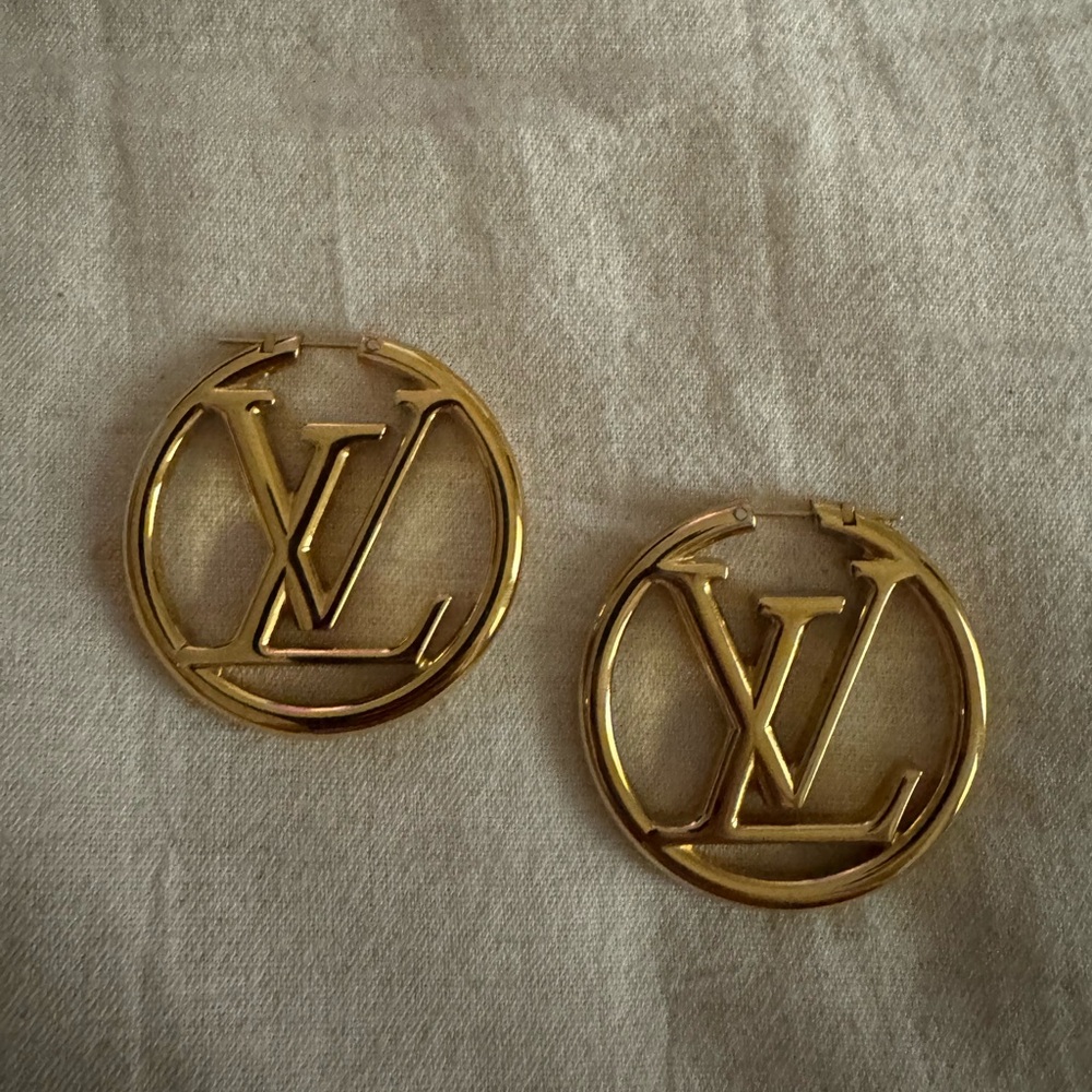 Louis Vuitton Gold Logo Hoop Earrings